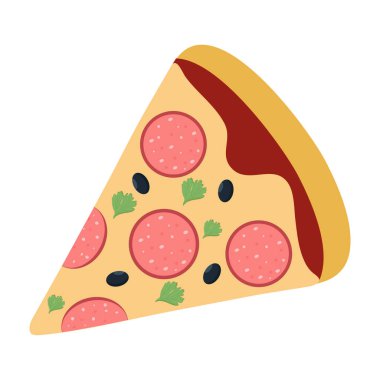 Clipart veya restaurant menüsünde sosisli bir dilim pizza.