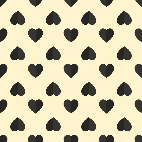 Patrón corazón negro sobre fondo beige para embalaje o diseño textil — Archivo Imágenes Vectoriales