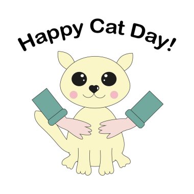 Hands hugging a cat on a white background