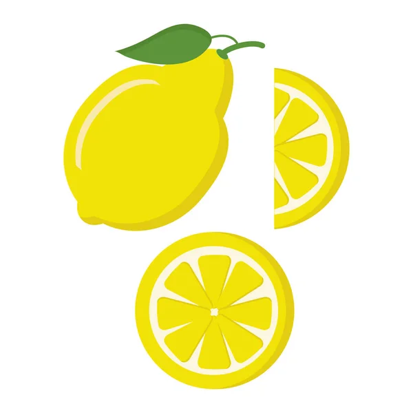 Set of whole lemon, slices and slices on a white background — Stock Vector