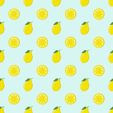 Pattern of lemon and slices on a green background