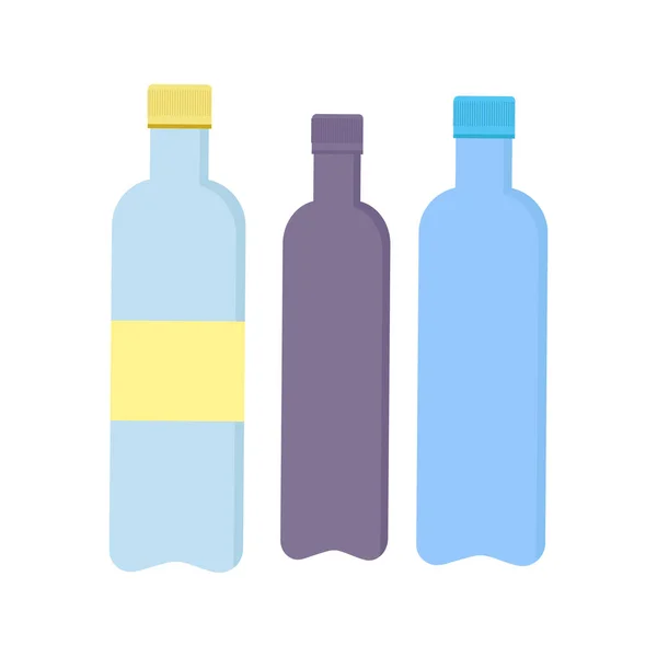 Three plastic bottles of different colors on a white background — Stock Vector