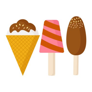 Bir çift dondurma külahı ve kafe tasarımı için iki buzlu şeker.