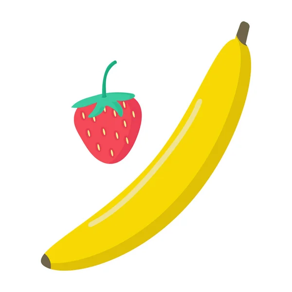 부분 무늬를 위한 하얀 배경에 있는 딸기와 바나나 — 스톡 벡터