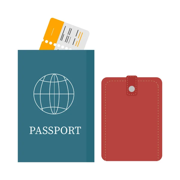 Passaporte com bilhete e carteira para utilizar o clipart — Vetor de Stock