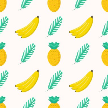 Hafif bir arka planda ananas muzu ve dal deseni