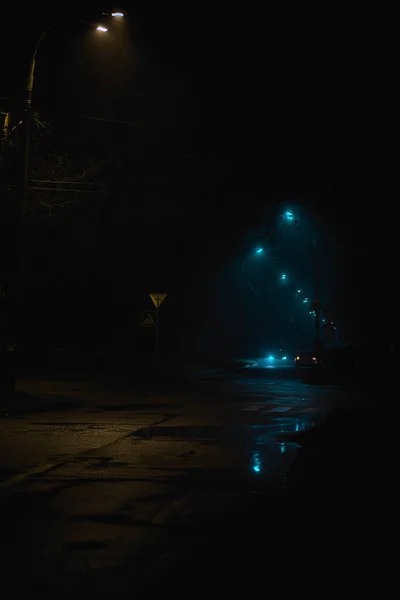 Night Empty Road Blue Yellow Light — Stock Photo, Image