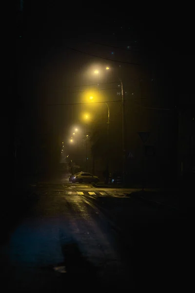 Night Empty Road Blue Yellow Light — Stock Photo, Image