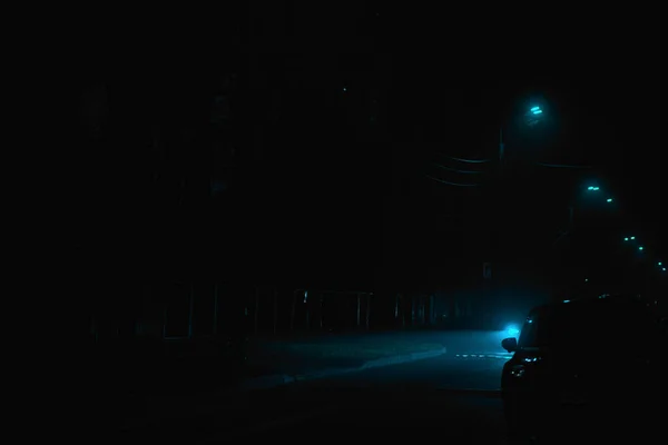 Noche Camino Vacío Con Luz Azul Amarilla — Foto de Stock