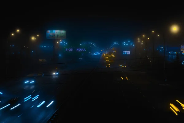 Nachtstraße Mit Autos Und Lichtern — Stockfoto