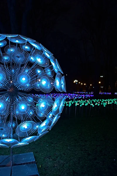 Gece Kyiv parkında bir fener parlıyor.
