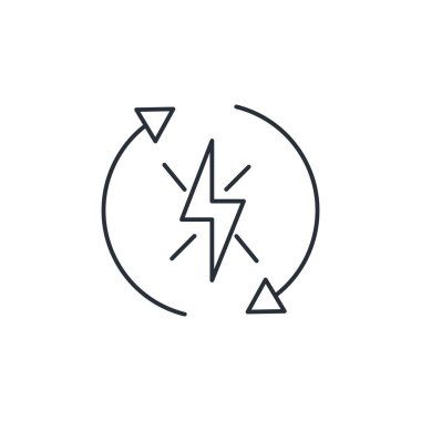 Yer değiştirme enerjisi ve ok işareti. Enerji tüketiminin modernizasyonu. Beyaz arkaplanda izole edilmiş vektör doğrusal simgesi.