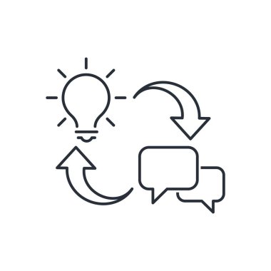 Fikir, tartışma, çözüm. Beyaz arkaplanda izole edilmiş vektör doğrusal illüstrasyon