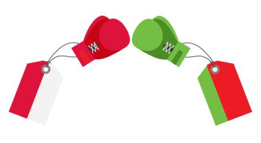 Polonya ve Belarus. Çatışma. İlişki krizi. Vektör illüstrasyonu beyaz arkaplanda izole edildi.