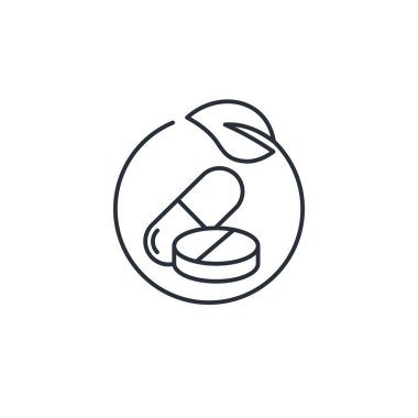  Kapsül ve diyet takviyeli haplar veya doğal ilaçlar. Beden eğitimi. Beyaz arkaplanda izole edilmiş vektör doğrusal simgesi.