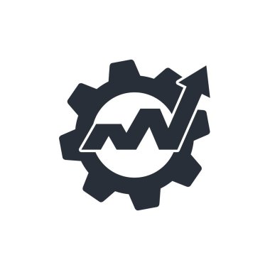 Gear and up arrow. Growth improvement tool. Success equipment. Vector linear icon isolated on white background.