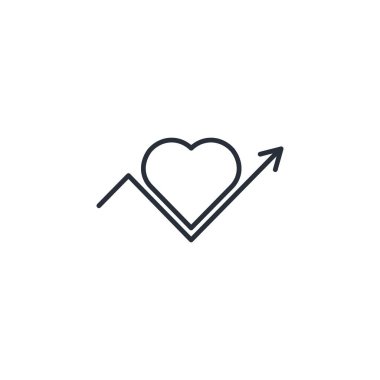 Kalp ve skorlar yükseliyor. Gelişme, üstünlük. Beyaz arkaplanda izole edilmiş vektör doğrusal simgesi