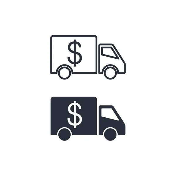 Ciężarówka Dolar Koszt Wysyłki Zestaw Wektorowych Liniowych Ikon Izolowanych Białym — Wektor stockowy