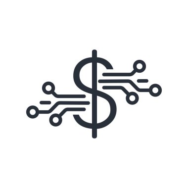 Elektronik para. Beyaz arkaplanda izole edilmiş vektör doğrusal simgesi