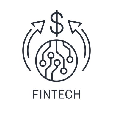 Elektronik finansal teknolojiler. Fintech. Beyaz arkaplanda izole edilmiş vektör doğrusal simgesi