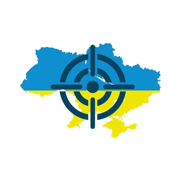 ウクライナの地図 ヨーロッパの紛争 地政学的イベントの中心 白を基調としたベクトルイラスト — ストックベクタ