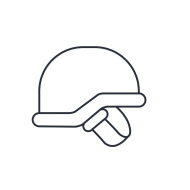 Askeri miğfer. Beyaz arkaplanda izole edilmiş vektör doğrusal simgesi.