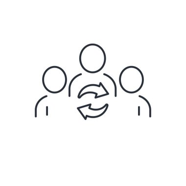 Çok yönlü personel. İşçilerin hareketi. Beyaz arkaplanda izole edilmiş vektör doğrusal simgesi