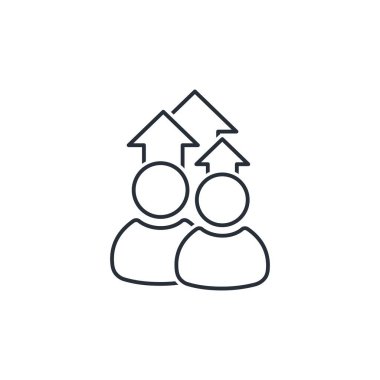 Bir grup insan ve hareket okları. Beyaz arkaplanda izole edilmiş vektör doğrusal simgesi