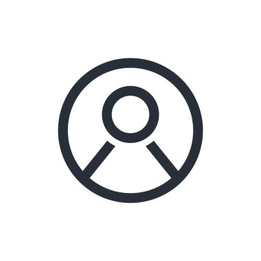 Yuvarlak düğme ve bir kişinin şematik temsili. Müşteri, kullanıcı. Beyaz arkaplanda izole edilmiş vektör doğrusal simgesi