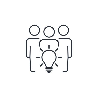 Bir grup insan ve birleştirici bir fikir. Beyaz arkaplanda izole edilmiş vektör doğrusal simgesi