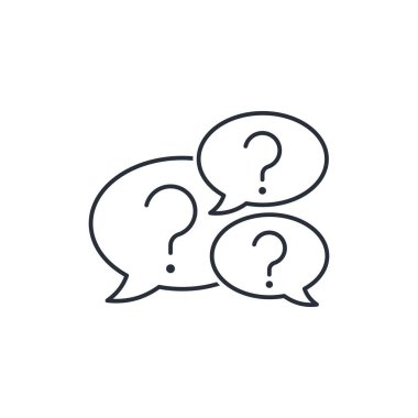 Bir sürü soru. Aktif diyalog, tartışma. Beyaz arkaplanda izole edilmiş vektör doğrusal simgesi.