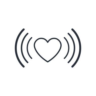 Kalp dalgaları yayılıyor. Güçlü duygular. Deneyim, neşe. Beyaz arkaplanda izole edilmiş vektör doğrusal simgesi.