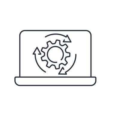 Çalışma süreci. Veri işleme. Beyaz arkaplanda izole edilmiş vektör doğrusal simgesi.