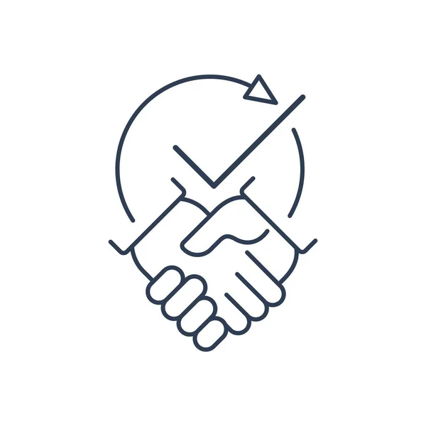 Handshake Check Mark Example Successful Cooperation Vector Linear Icon Isolated Royalty Free Stock Illustrations