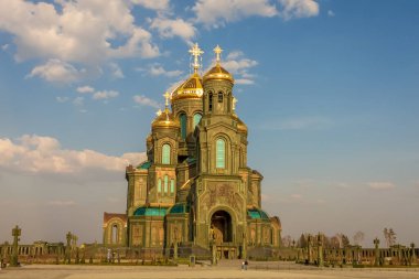 The Main Cathedral of the Russian Armed Forces. Main entrance. Moscow, Patriot Park. Horizontal photo. 