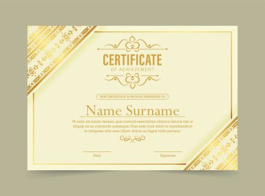 Uygulamalı sarı altın rengi Tayland çizgisi olan vektör başarı şablonu sertifikası