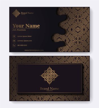 Süs tasarımı ile gösterişli koyu renk kartvizit şablonu