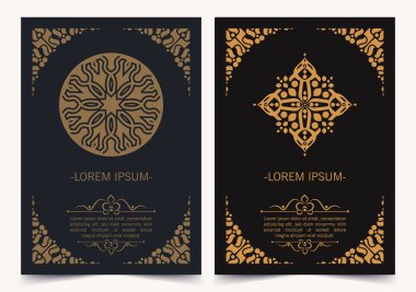 Vintage süs tebrik kartı vektör şablonu. Retro düğün davetiyesi, reklam ya da başka bir tasarım ve metin için yer. Süslü çerçeve ve şablon arkaplanı zenginleştirir.