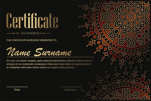 Diploma Sertifikat Mandala Mewah - Stok Vektor