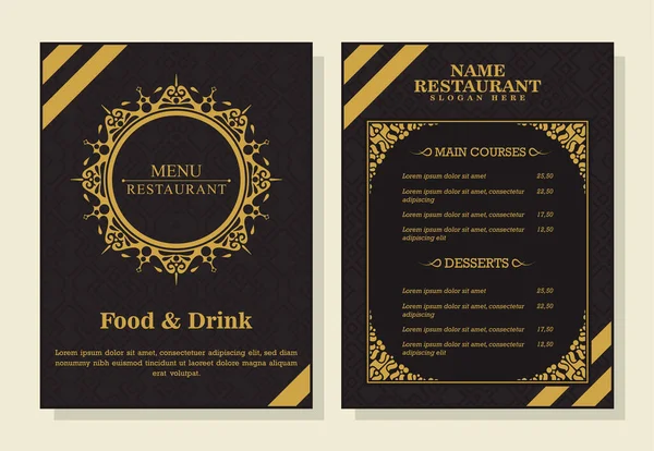 Menú Del Restaurante Con Estilo Ornamental Elegante — Vector de stock