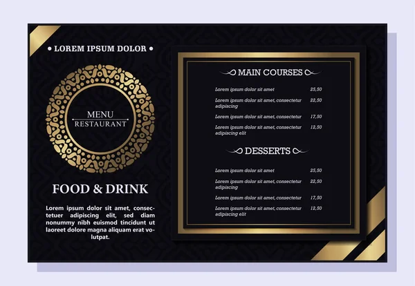 Luxury Dark Gold Restaurant Menu Flyer — Stock Vector