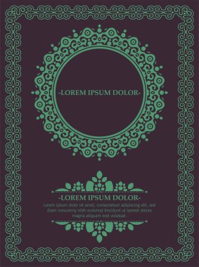 Vintage süs tebrik kartı vektör şablonu. Retro düğün davetiyesi, reklam ya da başka bir tasarım ve metin için yer. Süslü çerçeve ve şablon arkaplanı zenginleştirir.