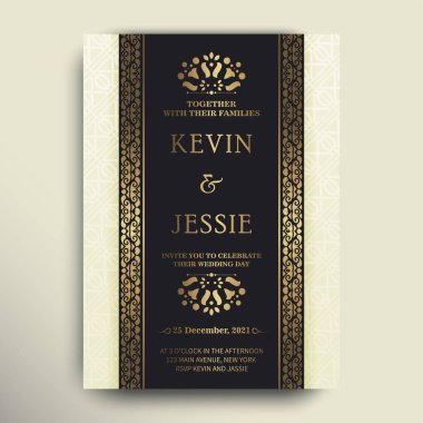 Şablon motifli zarif bir düğün davetiyesi