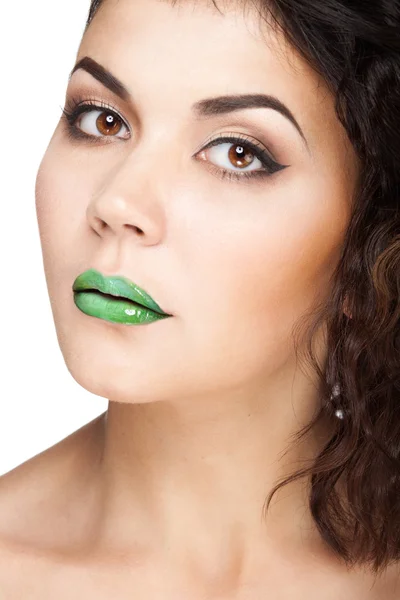 Meisje met groene lippen — Stockfoto