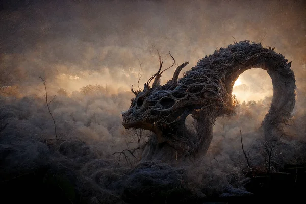 Illustration Cursed Dragon Turned Tree Obrazy Stockowe bez tantiem