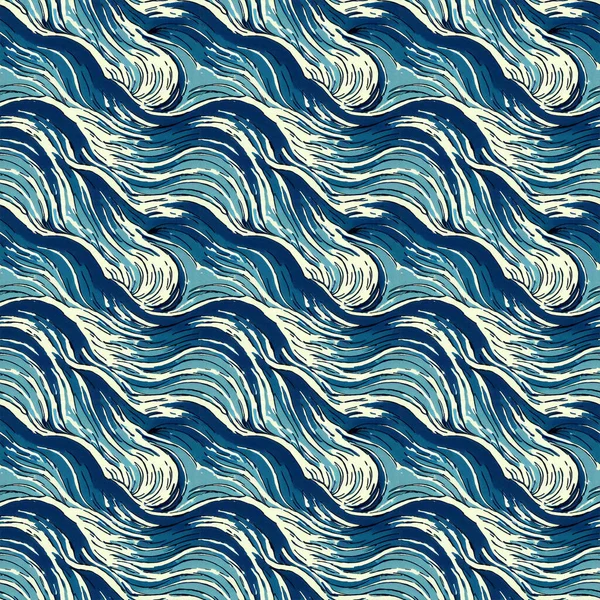 海浪无缝模式的绘画 背景说明 — 图库照片