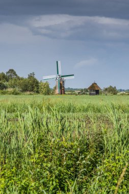 Doğu Frizya, Aşağı Saksonya, Almanya 'da kırsal alanda geleneksel yel değirmeni