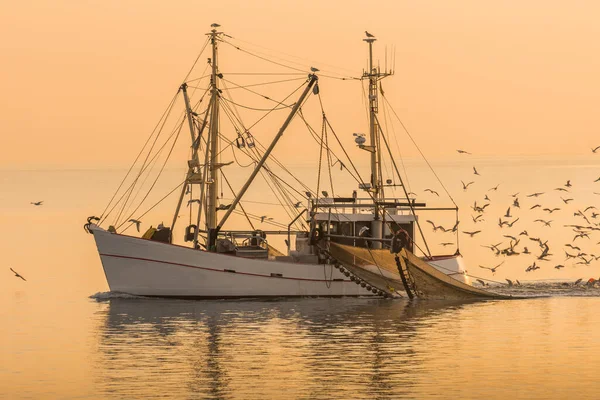 Barco Pesca Mar Norte Com Rede Arrasto Buesum Schleswig Holstein — Fotografia de Stock