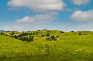Mountain landscape with farmhouses and pastures, Appenzellerland, Canton Appenzell Innerrhoden, Switzerland