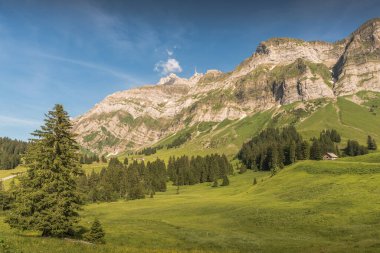 Mountain landscape on Schwaegalp with Alpstein and Mount Saentis, Canton Appenzell Ausserrhoden, Switzerland
